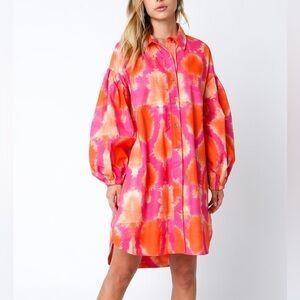 Olivaceous pink orange tie dye dress long sleeves